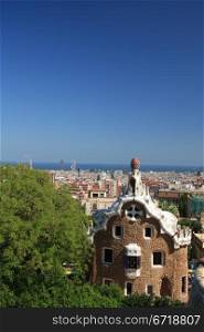 Barcelona overview from Park Guell, the famous park in Barcelona, Spain