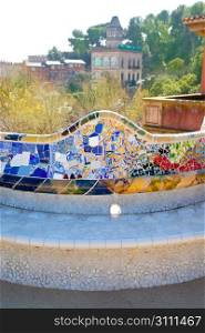 Barcelona Park Guell of Gaudi tiles mosaic serpentine bench modernism
