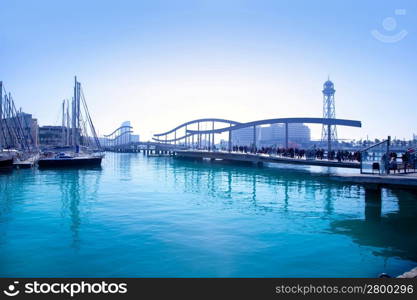 Barcelona port marina with bridge and teleferico tower