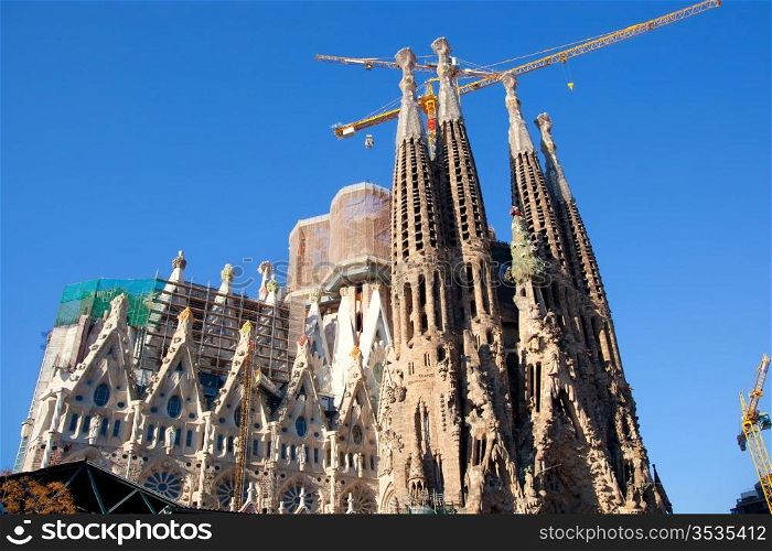 Barcelona Sagrada Familia cathedral by Gaudi architect still unfinished