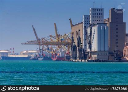 Barcelona. Sea cargo port.. View of the sea cargo port, terminal and elevator. Barcelona. Catalonia. Spain