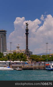 Barcelona. Sea port.. View of the seaport and the city embankment. Barcelona. Spain.