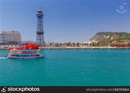 Barcelona. Sea port.. View of the seaport and the city embankment. Barcelona. Spain.