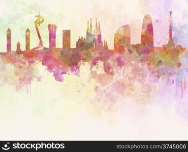 Barcelona skyline in watercolour background . Barcelona skyline in watercolour background with clipping path