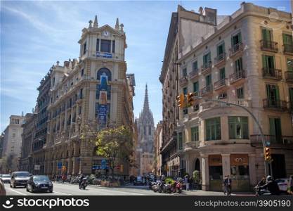 Barcelona, Spain - 17 april 2013: Photo of famous Via Laietana street in the center of Barcelona.
