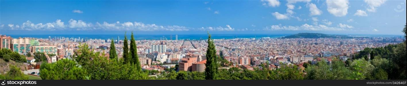 Barcelona, Spain at summer. Very wide, high quality panorama