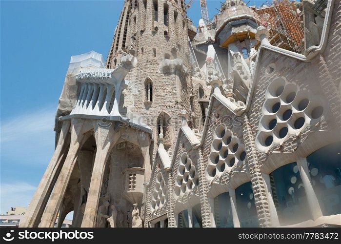 BARCELONA, SPAIN - May 27, 2016: Statue on facade of Sagrada Familia in Barcelona, Spain