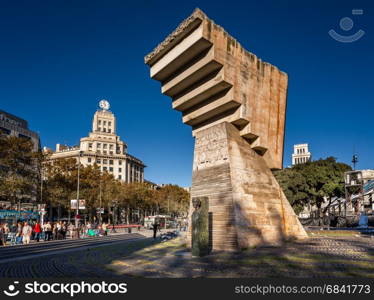 BARCELONA, SPAIN - NOVEMBER 15, 2014: Monument to Francesc Macia on the Placa de Catalnya (Catalonia Square). The square occupies an area of about 50,000 m2 and it's considered to be the center of the city.