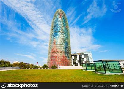 BARCELONA, SPAIN - OCTOBER 03, 2017: Torre Glories or Torre Agbar is a skyscraper located in the new technological district of Barcelona in Catalonia in Spain