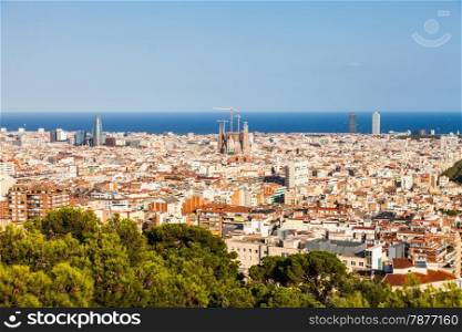 Barcelona - Spain. Wonderful blue sky during a sunny day on the city, with Sagrada Familia view.