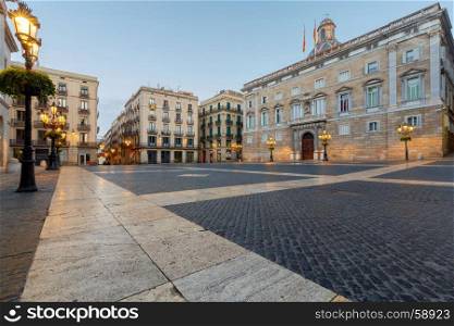 Barcelona. St. James's Square at dawn.. The ancient Gothic square of St. James early in the morning. Barcelona. Spain.