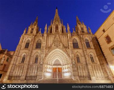 Barcelona. The Cathedral at dawn.. The Cathedral of the Holy Cross and St. Eulalia. Barcelona. Spain.