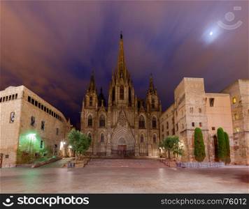 Barcelona. The Cathedral at dawn.. The Cathedral of the Holy Cross and St. Eulalia. Barcelona. Spain.