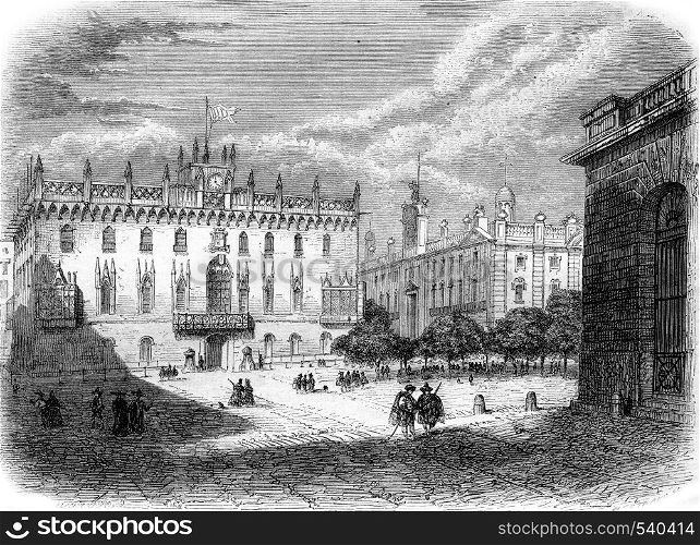 Barcelona, The Palais Royal and Customs, vintage engraved illustration. Magasin Pittoresque 1857.