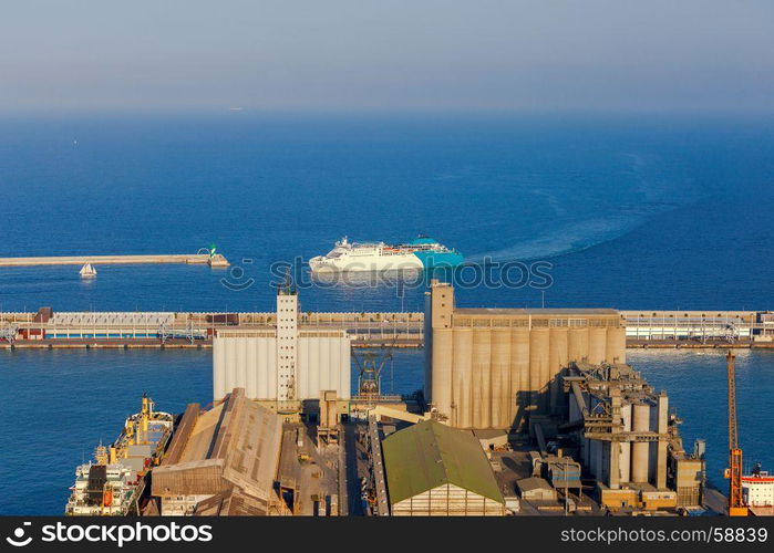 Barcelona. View of the seaport.. Aerial view of the seaport from the hill of Montjuic. Barcelona. Spain.