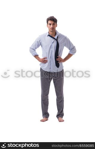 Barefooted businessman isolated on white background
