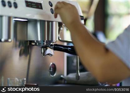 barista Coffee machine in cafe selective focus Prepare making hot coffee espresso with Professional coffee machine