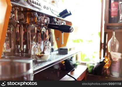barista  Coffee machine in cafe selective focus Prepare making hot coffee espresso with Professional coffee machine