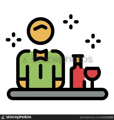 Barista in front of the bar icon. Outline barista in front of the bar vector icon color flat isolated. Barista in front of the bar icon color outline vector