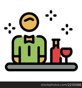 Barista in front of the bar icon. Outline barista in front of the bar vector icon color flat isolated. Barista in front of the bar icon color outline vector