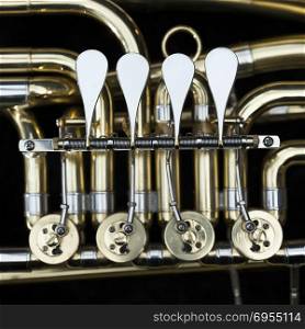 baritone brass instrument with valves in dark case