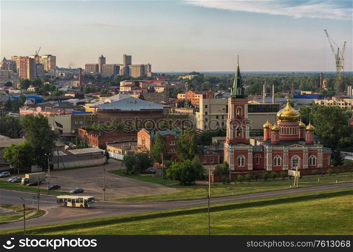 BARNAUL - JUNE, 28 Panoramic picture of road and cars driving, summer sunny day in June 28, 2017 in Barnaul , Siberia, Russia. Barnaul, Siberia, Russia