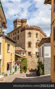 Barolo, Italy - Circa August 2021: Barolo castle. The Barolo village is Unesco site.