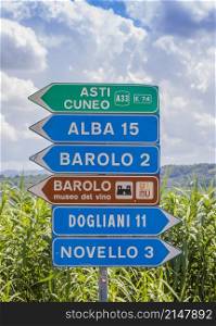 Barolo village road sign, Unesco site - Italy