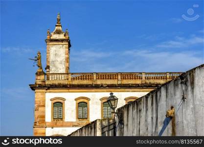 Baroque colonial architecture typical of the historic city of Ouro Preto in the state of Minas Gerais, Brazil. 18th Century baroque colonial brazilian architecture