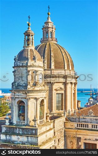 Baroque domes of Saint Agatha Cathedral in Catania in Sicily, Italy