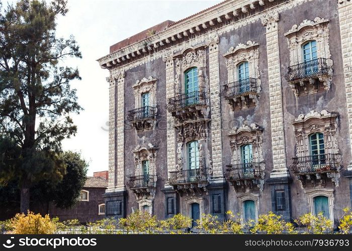 baroque style building in Catania city, Sicily, Italy