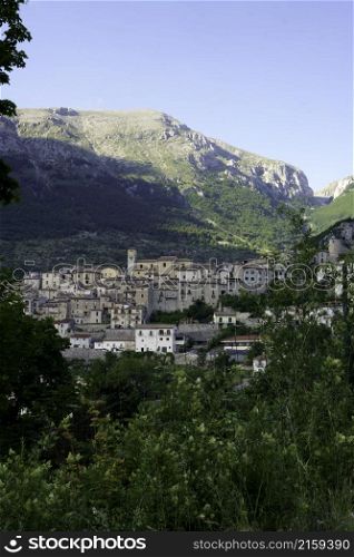 Barrea, old village in L Aquila province, Abruzzo, Italy, at springtime (June)
