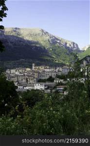Barrea, old village in L Aquila province, Abruzzo, Italy, at springtime (June)