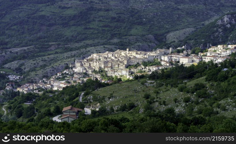 Barrea, old village in L Aquila province, Abruzzo, Italy, at springtime (June)