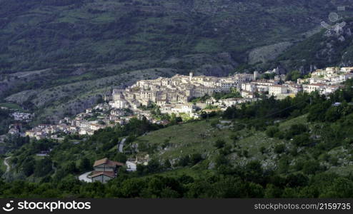 Barrea, old village in L Aquila province, Abruzzo, Italy, at springtime (June)