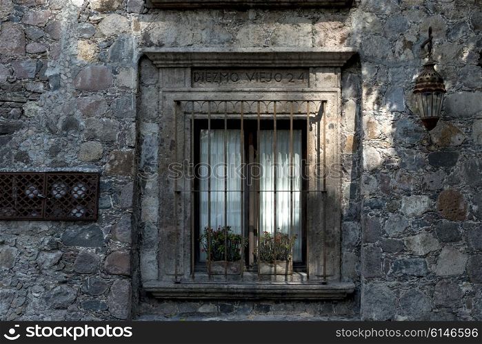 Barred window of a house, Zona Centro, San Miguel de Allende, Guanajuato, Mexico
