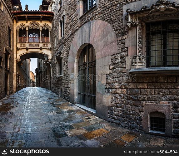 Barri Gothic Quarter and Bridge of Sighs in Barcelona, Catalonia. Barri Gothic Quarter and Bridge of Sighs in Barcelona, Catalonia, Spain
