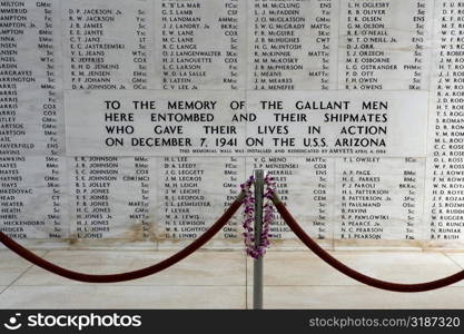 Barricade in front of a monument, USS Arizona Memorial, Pearl Harbor, Honolulu, Oahu, Hawaii Islands, USA