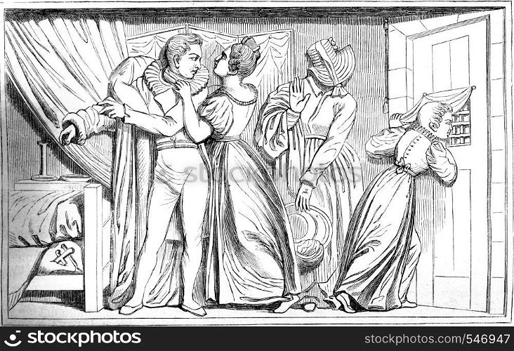 Bas relief in the tomb of Count Lavalette, at Pere Lachaise cemetery, vintage engraved illustration. Magasin Pittoresque 1861.