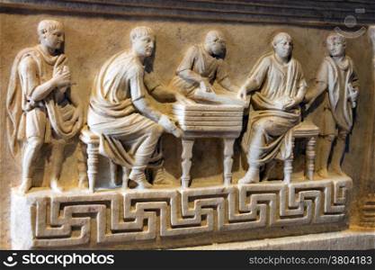 Bas-relief inside the Coliseum in Rome, Italy