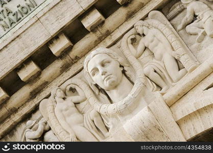 Bas relief on a building, Piazza Della Vittoria, Genoa, Liguria, Italy