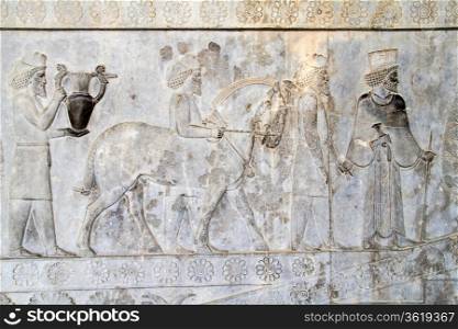 Bas-relief on the wall of palace in Persepolis, Iran