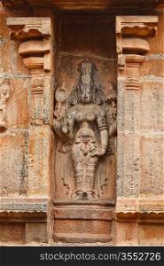 Bas reliefes in Hindu temple. Brihadishwarar Temple. Thanjavur, Tamil Nadu, India