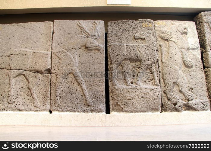 Bas-relies on the sandstone with deer in Archeological museum in Istanbul