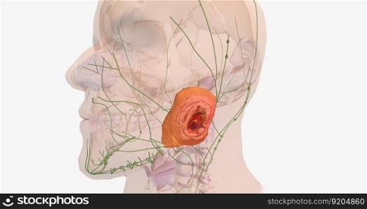 Basal Cell Carcinoma in Tissue, Stage IV 3D rendering. Basal Cell Carcinoma in Tissue, Stage IV