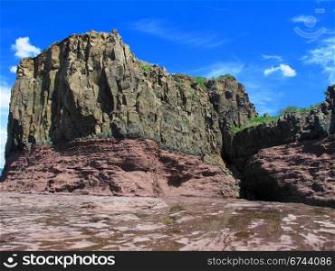 Basalt on sandstone. Basalt on red sandstone, rare geological formation