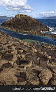 Basalt rock formation on the island of Staffa in the Treshnish Islands in the Inner Hebrides off the west coast of Scotland