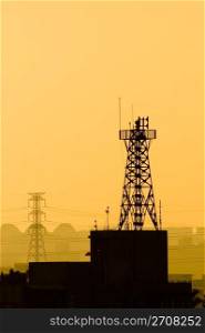 base station of cell phone under sunset, wireless communication.