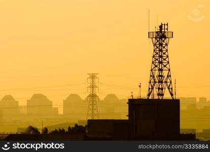 base station of cell phone under sunset, wireless communication.