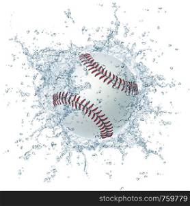 Baseball Ball in Water Isolated oh the White Background. 2D Graphics. Computer Design.